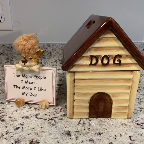 Kitchen Ceramic Dog House Cookie Jar Dog Wsign Figurine Poshmark